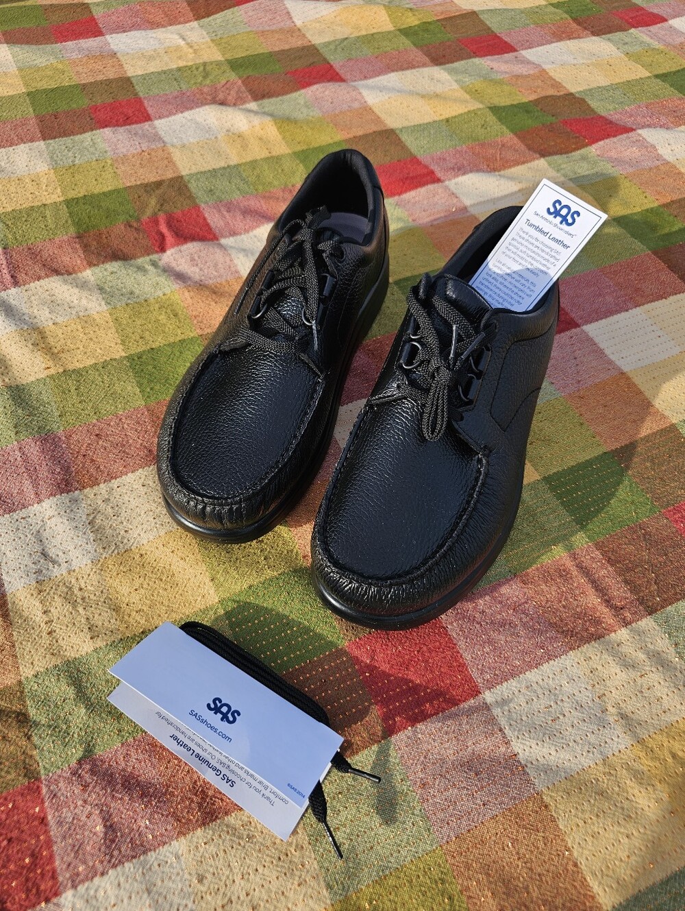 SAS Black Tumbled Leather Tripad Comfort Lace-Up Walking Shoes NWT + Extra Laces